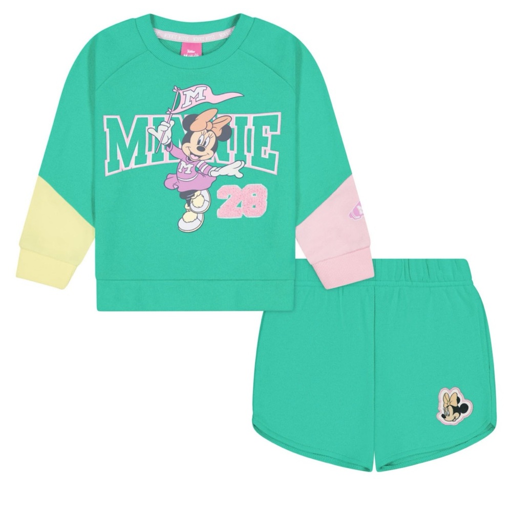 Disney Kids Green Minnie Graphic Sweatshirt & Shorts Set